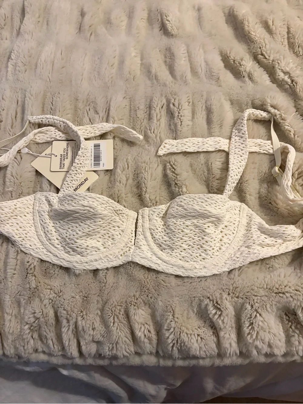Monday Swimwear White Textured Balconette Bikini Top